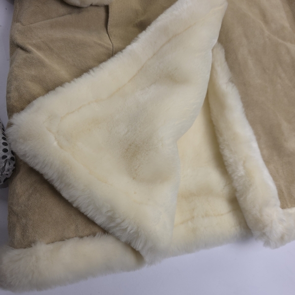 Charles Klein Luxurious Leather Tan and Cream Fleece Coat Size L - Picture 2 of 16